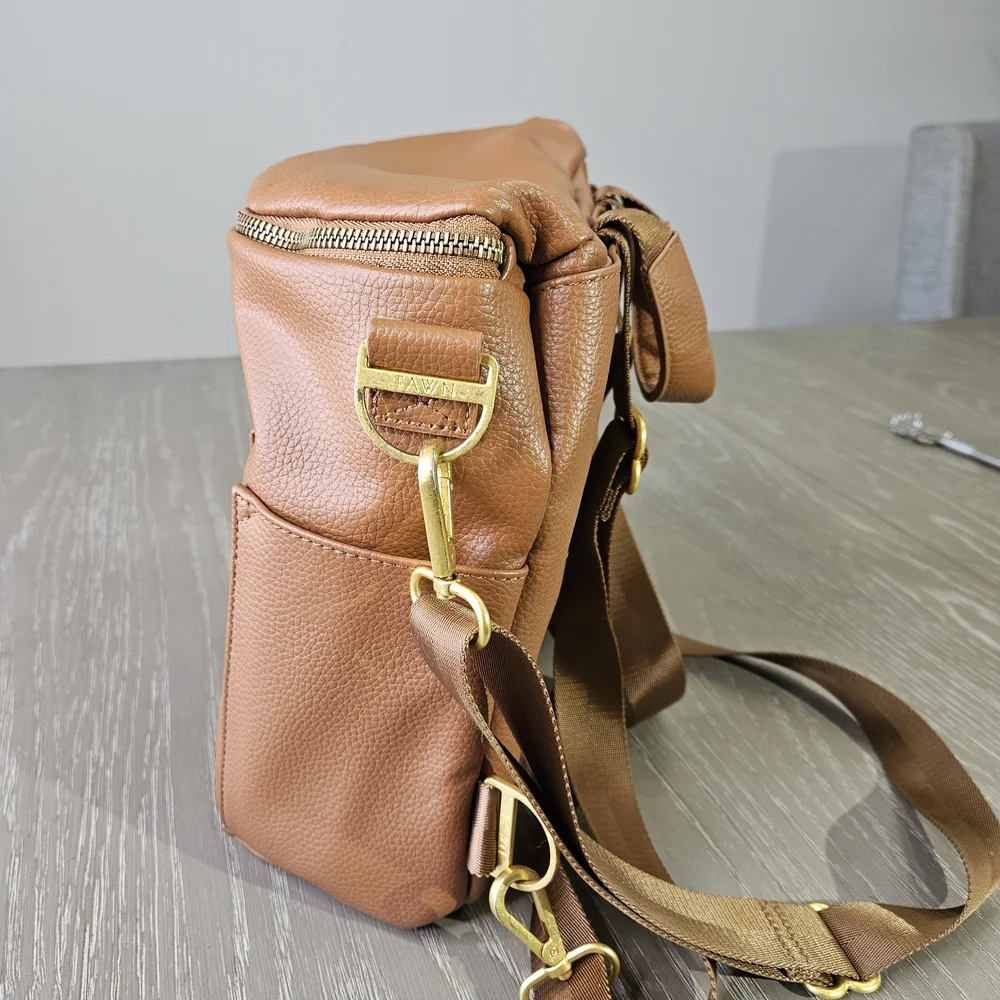Fawn Design Mini Diaper Bag Backpack Brown Vegan Leather Gold Hardware